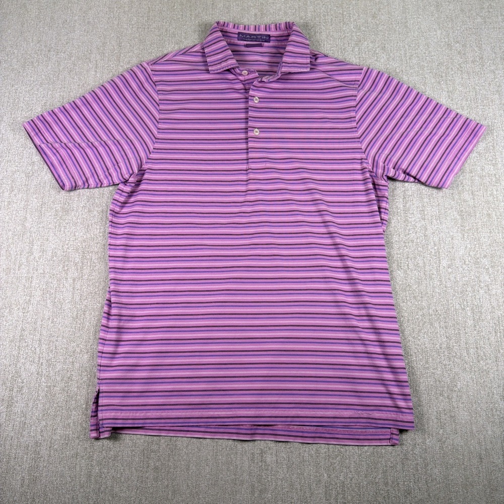 Martin Shirt Men Size Medium Polo Shirt Pink‎ Striped Easy Care Golf Casual